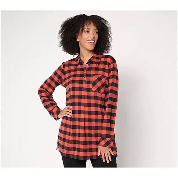 Denim & Co. Tops - Denim & Co. Buffalo Check So Soft Henley Tunic Spice Red/Black XXS A705028